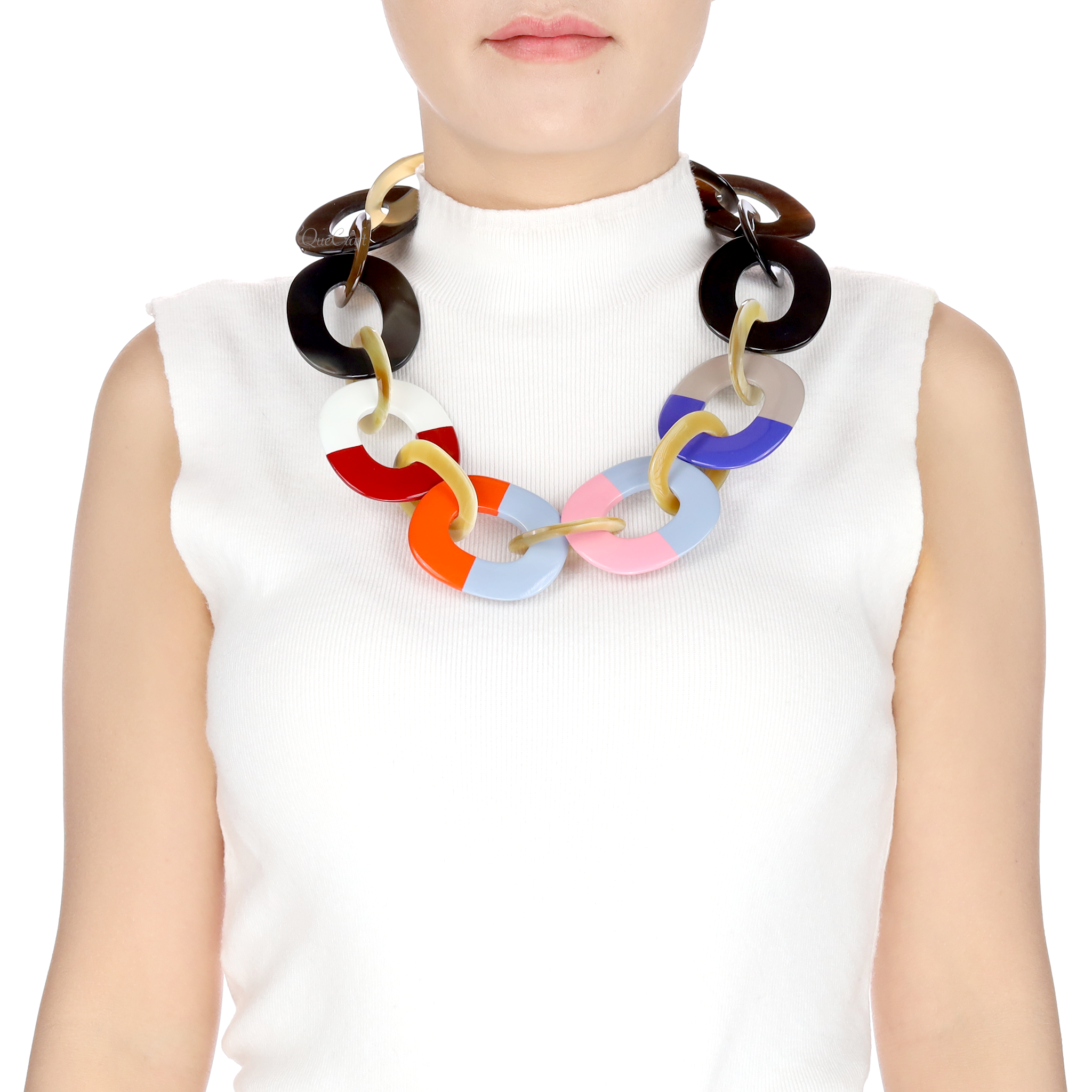 Horn & Lacquer Chain Necklace #13548 - HORN JEWELRY