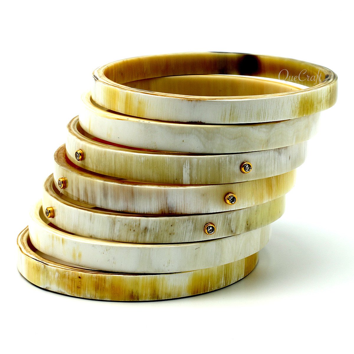 Horn & CZ Bangle Bracelets #9638 - HORN JEWELRY