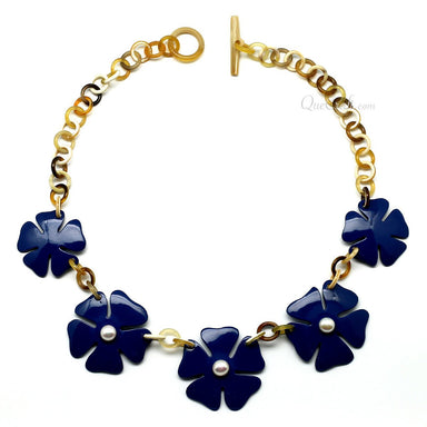 Horn, Lacquer & Pearl Chain Necklace #4329 - HORN JEWELRY