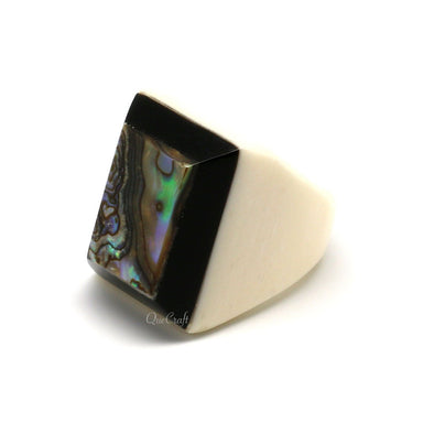 Bone, Horn & Abalone Ring #9793 - HORN JEWELRY