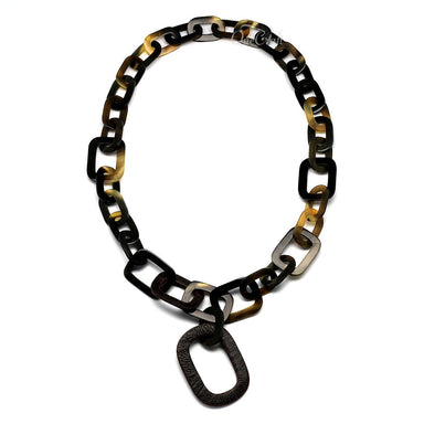 Horn & Leather Chain Necklace #6624 - HORN JEWELRY