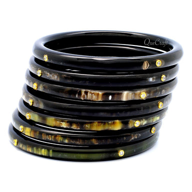 Horn & CZ Bangle Bracelets #9820 - HORN JEWELRY