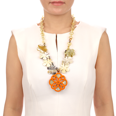 Horn & Lacquer Chain Necklace #13541 - HORN JEWELRY
