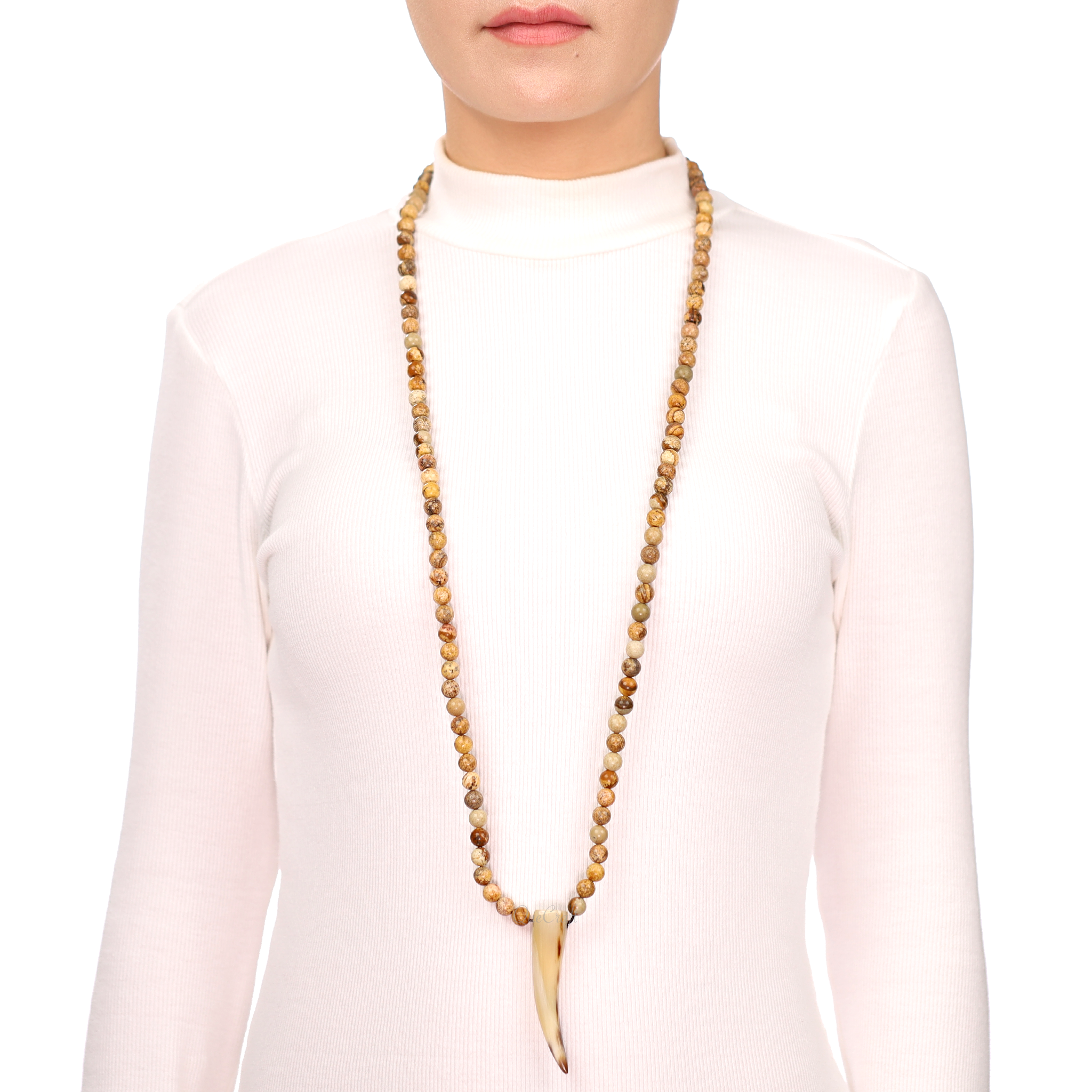 Horn & Stone Beaded Necklace #13643 - HORN JEWELRY