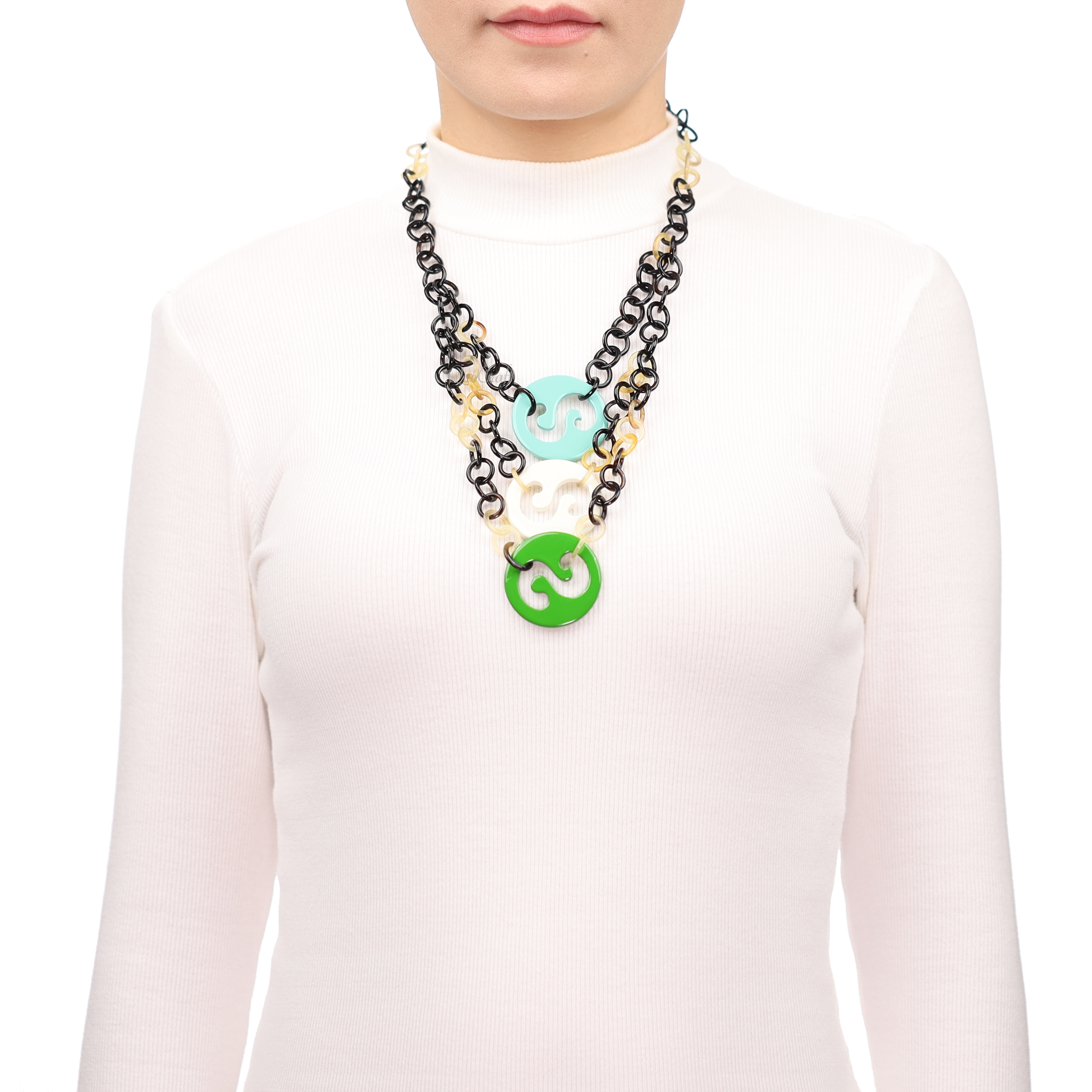 Horn & Lacquer Chain Necklace #13668 - HORN JEWELRY