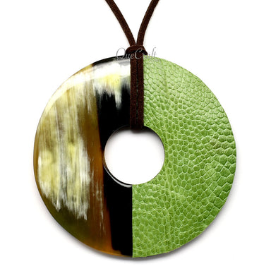 Horn & Leather Pendant #12483 - HORN JEWELRY