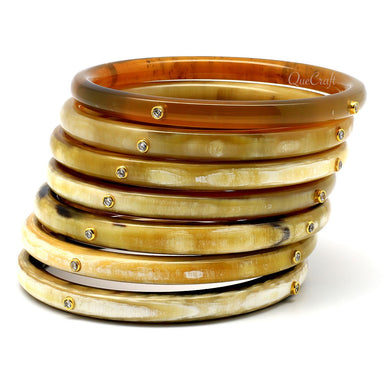Horn & CZ Bangle Bracelets #6862 - HORN JEWELRY